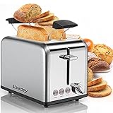 Tostadora Pan 815W, Tostadoras de Acero Inoxidable con Estante Calentado, 2 Ranuras, 6 Niveles de Dorado, Bandeja de Migas Extraíble, DESCONGELAR/ RECALENTAR/ CANCELAR Función