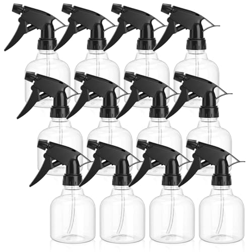 Bekith 12 Pack 8 Oz Empty Plastic Spray Bottle with Black Trigger Sprayers - Adjustable Head Sprayer from Fine to Stream - Refillable Sprayer for Water Kitchen Bath Beauty Hair and Cleaning