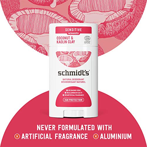 Schmidt's Aluminum Free Natural Deodorant For Women And Men, Coconut & Kaolin Clay For Sensitive Skin With 24 Hour Odor Protection, Certified Natural, Vegan, Cruelty Free, 3.25 Oz, 3 Pack #TOP3
