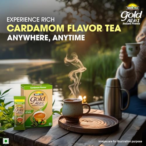 Image of Tata Tea Gold All-in-1 Instant Premix Cardamom Tea, 14g Per Serve, Quick & Easy To Make Cardamom Tea, 10 Sachets