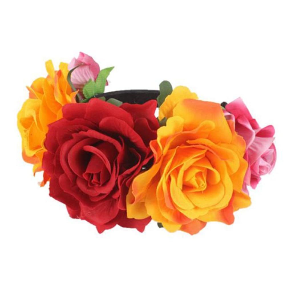 VASANA Rose Flower Crown Headband Mexican Flower Crown Headpiece Floral Hair Accessories Hair Garland for Wedding Birthday Halloween Party Headwear