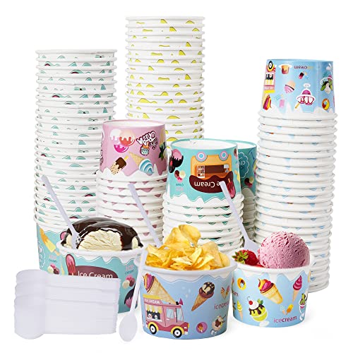 Kolewo4Ever 400 Pieces 8 Oz Ice Cream Cups Set:200 Pieces Disposable Ice Cream Bowls With 200 Pieces Spoons Snack Cups Bowls Paper Ice Cream Cup For Food,Sundae, Frozen Yogurt, Soup (Multicolor) #TOP7