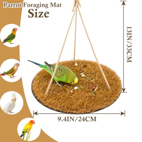 Image of FlidRunest Yellow Large Bird Foraging Mat, Natural Bird Grass Hammock Swing Toy with Hooks, Climbing Perch Hanging Toy for Parakeets, Parrot, Cockatiels, Bearded Dragon