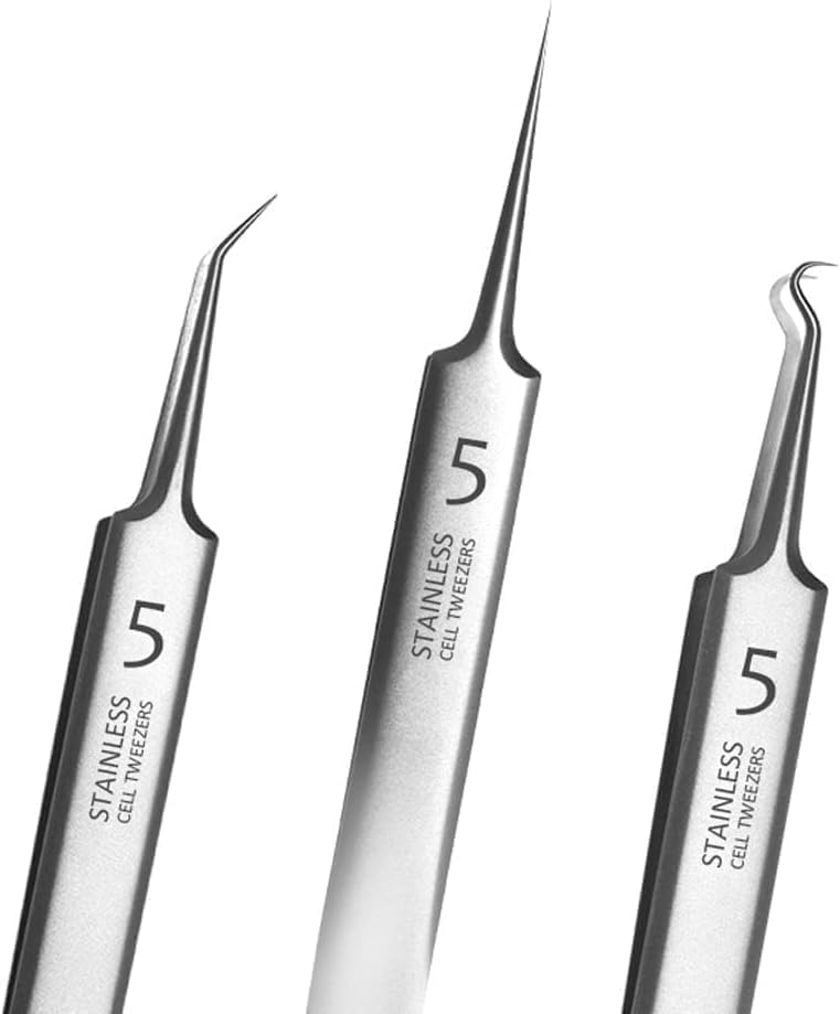 3 pinzas profesionales plateadas para eliminar puntos negros, pinzas profesionales para eliminar puntos negros faciales, kit de extracción de acné, herramienta de extracción de espinillas con caja de