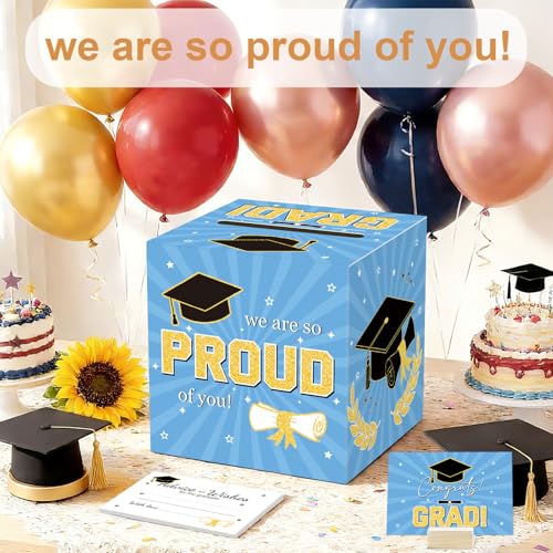 Image of Graduation Card Box Graduation Decorations 2026 Grad Card Box for Gift Graduation Party Favors Decor Party Supplies (Blue, 50 Cards)