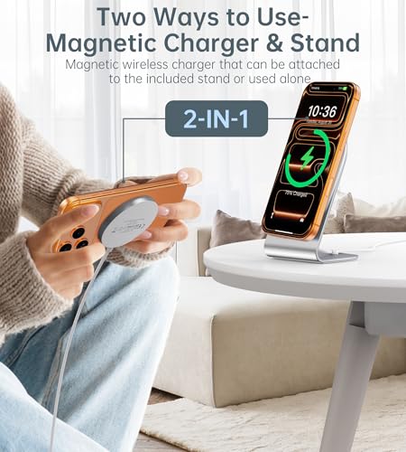 Wireless Charger Kompatibel mit Mag-Safe Ladegerät, Induktive Ladestation Kabellos Schnellladegerät für iPhone Duo 18/17/16/15/14/13/12 Pro… – Ansicht 2