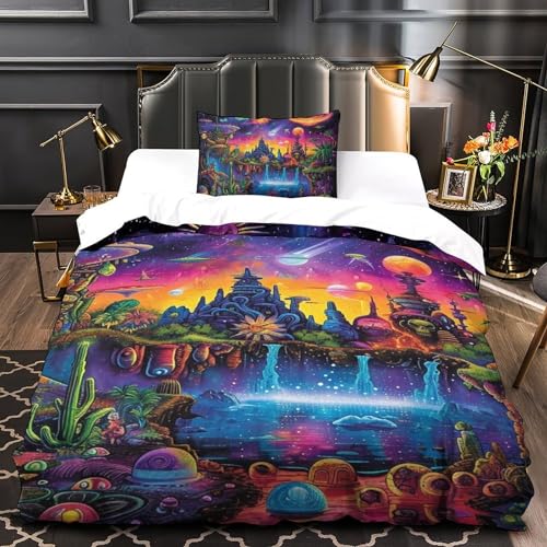 Housse de couette impression 3D microfifre parure de lit 2 pièces résistante