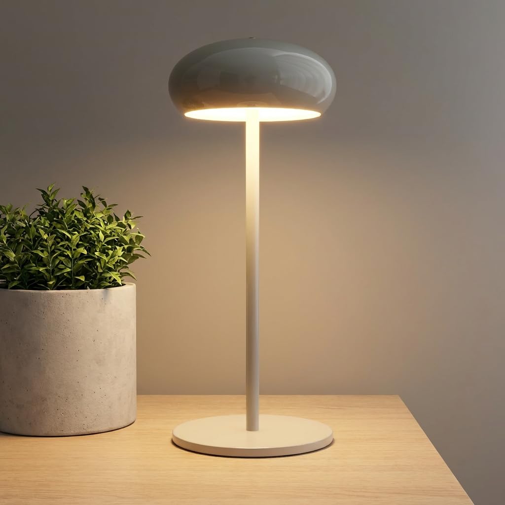 Kabellose LED Tischleuchte Akku Tischlampe Pilz Lampe Dimmbar | Touch Ohne Kabel Nachttischleuchte USB Aufladbar Batterie Nachtlampe Dekorative für Schlafzimmer Bar Restaurant Grau