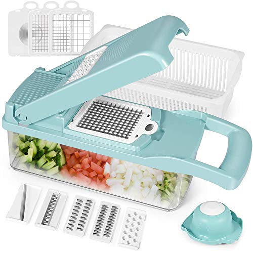 Multifunktionaler Gemüseschneider, 8-in-1 (7 Austauschbare Klingen & 1 Eiweißabscheider) Gemüsehobel Kartoffelschneider Multischneider