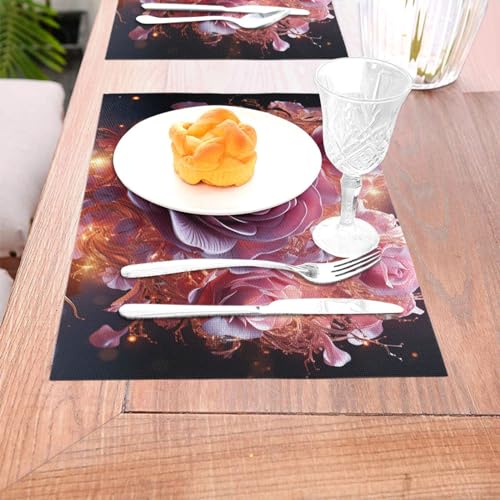 Sets de table tissés haute qualité lavables au motif de cœur rose chic