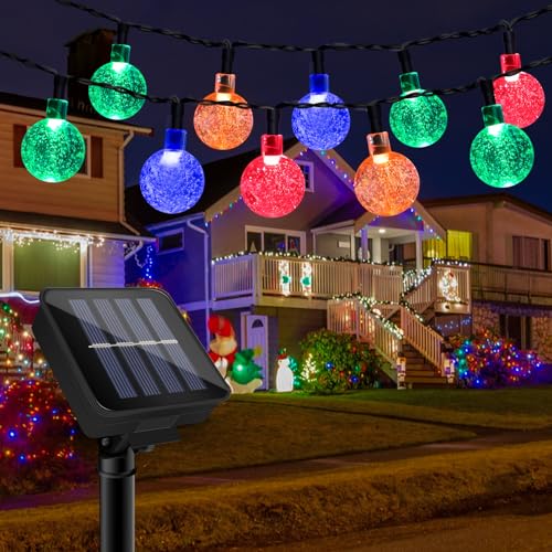 Outdoor Waterproof Solar Garden Crystal Ball Lights, 7M/23FT 50LED with 8 Modes Night Fairy Light String Decoration, Suitable for Garden, Patio, Gazebo, Camping, Party, Fence, Christmas (Multi-Color)