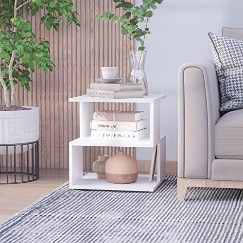 HOMCOM Modern Square 2 Tier Wood Coffee Side Table Storage Shelf Rack Living Room White