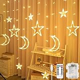 BOEN イルミネーションライト LED 3.5M 星 月 8種点灯モード カーテンライト 電池式 USB式 リモコン付 省エネ タイマー機能 高輝度 防水 雰囲気作り クリスマス 飾り 玄関 パーティー 新年 祝日 結婚式 誕生日 学園祭 イベント 庭 ガーデン 室内 屋内 ストリングライト