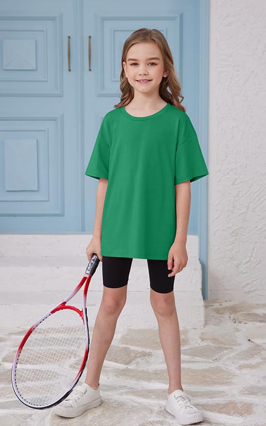Image of ZDC Girls Short Sleeve T Shirts Kids Summer Oversized Tops Trendy Crewneck Basic Tees 5-14 Years