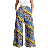 SEA&ALP African Print Pants for Women Plus Size Wide Leg Ankara Trousers Loose Kente Dashiki Pants Baggy Clothes Attire V73 XL