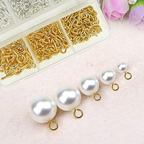 TOSCOS 400Pcs Screw Eye Pins Mini Metal Eye Pins Eyelet Screws for DIY Art&Crafts, Jewelry Making Findings, Charm Bead Supplies (3 Different Sizes) (Gold,Silver)
