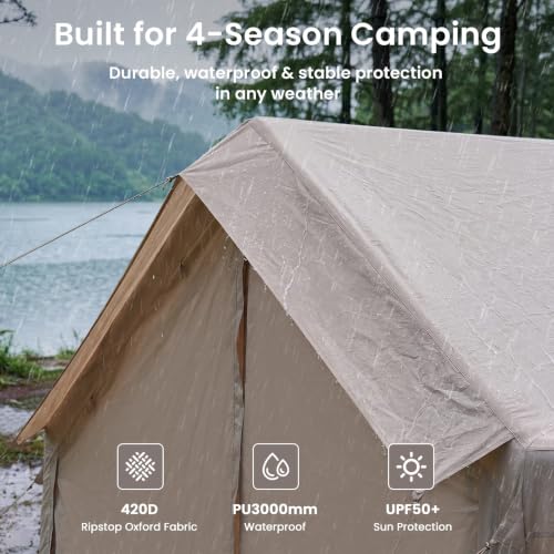 Image of ABORON Inflatable Camping Tent, 4 /6 /8 /10 /12 Person Easy Setup Blow Up Tent with Hand Pump, PU3000mm Waterproof 4 Season Glamping Tent for Outdoor Camping