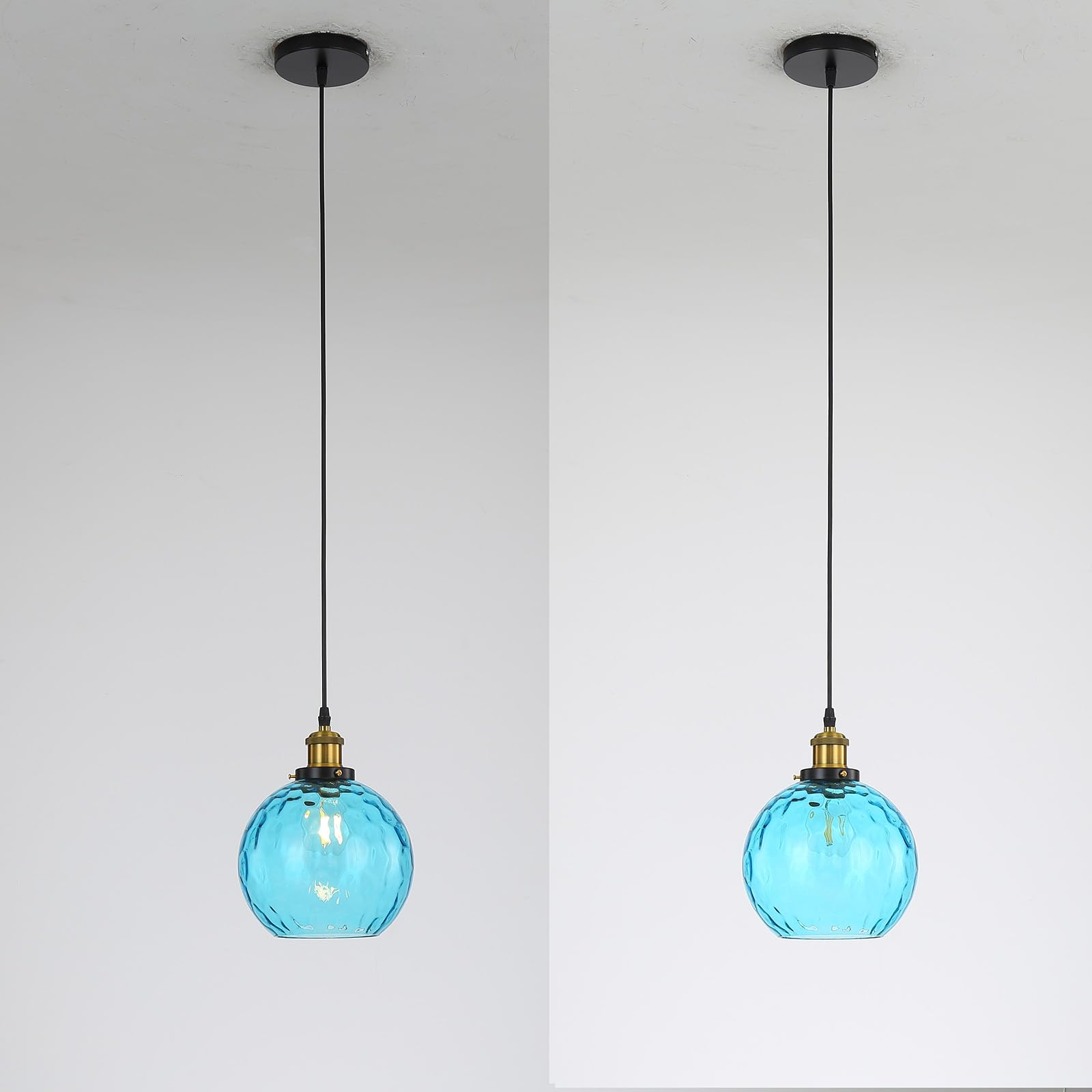 Klein Pendelleuchte mit 15cm Buntem Wirbelndem Glaskugel-Lampenschirm, Industrielle Vintage E27 Hängelampe für Küche, Esszimmer, Schlafzimmer und Wohnzimmer (Blau)