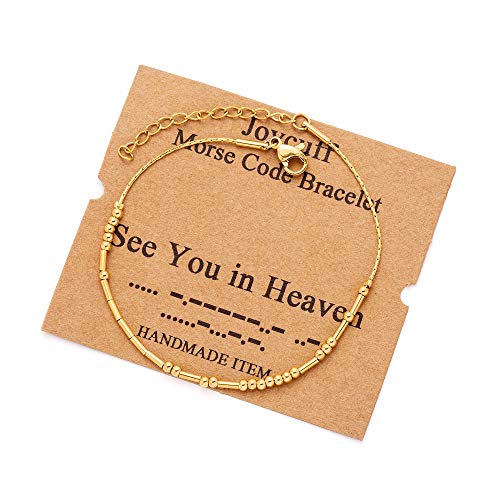 JoycuFF See You in Heaven Memorial Remembrance Sympathy Memory Morse Code Bracelets for Women Men Women in Memory of Stainless Steel Jewelry Gifts Bracelet