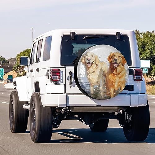 Image of Delerain Cute Golden Retriever Spare Tire Cover Wheel Protectors Sun Protector Waterproof for RV Trailer RV SUV Truck and Many Vehicle(16 Inch for Diameter 29 inch-31 inch)