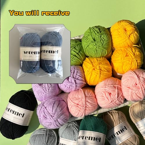 Image of Seremel 4-Ply Acrylic Soft Yarn, 2 Skeins Crochet & Knitting Yarn (White)
