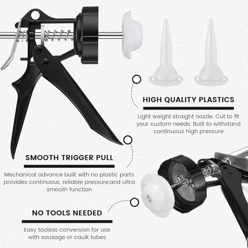 Lasnten 2 Pack Sausage Caulk Gun 20 oz Aluminum Sausage Caulking Gun Cordless Caulk Gun with 4 Cone Nozzles, 18: 1 Thrust, Aluminum Sealant Hand Caulk Gun Kit for Contractors by Lasnten - Image 5