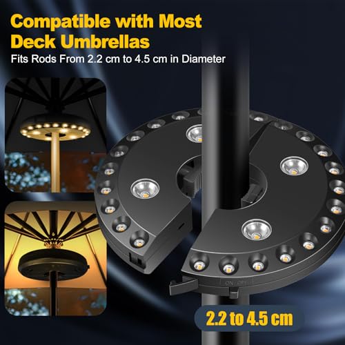 Luz de Paraguas para Patio, 28 Luces LED, 200 Lumens 3 Modos de Iluminación Inalámbrica 4 x AA Funciona con Pilas, Luz de Paraguas para Tiendas de Camping, Uso al Aire Libre - imagen 3