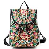 Jursccu Full Embroidered Backpack Purse for Women Vintage Handbag Small Drawstring Casual Travel Shoulder Bag Daypack