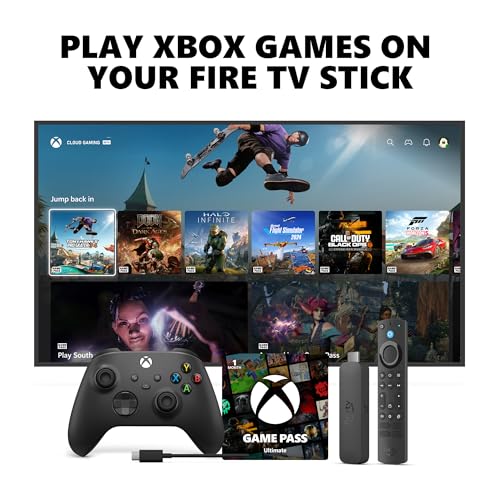 Xbox Wireless Controller Carbon Black + Fire TV Stick 4K Max + 1 Month Game Pass Ultimate Bundle - Play Games on, Windows, Mobile &amp; Fire TV