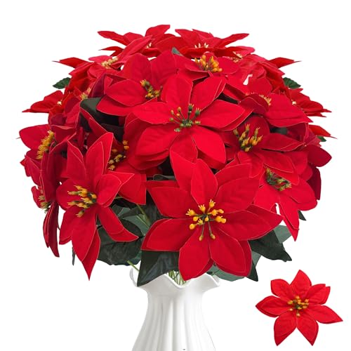 ROLLWAY 3 Stück Weihnachtsstern Künstlich Weihnachtsblumen Rot,...