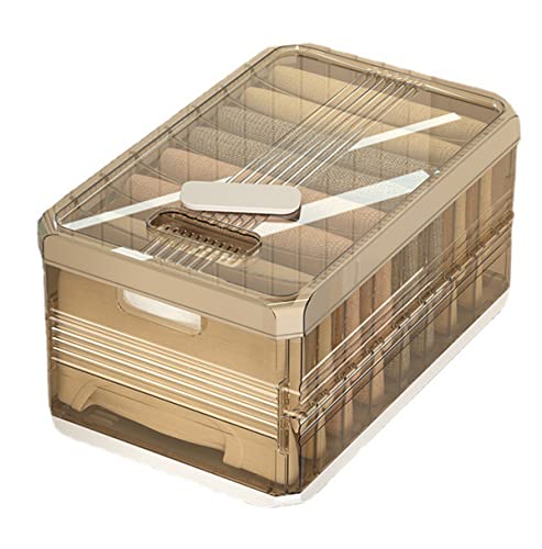 Aarainbow Stackable Plastic Storage Bins With Lids, Foldable Closet Clothes Organizer With Handle Wardrobe Jeans Storage Box, Clear Drawer Organizers For Cloth Toy, 18L (9 Grids, Clear Tawny) #TOP6