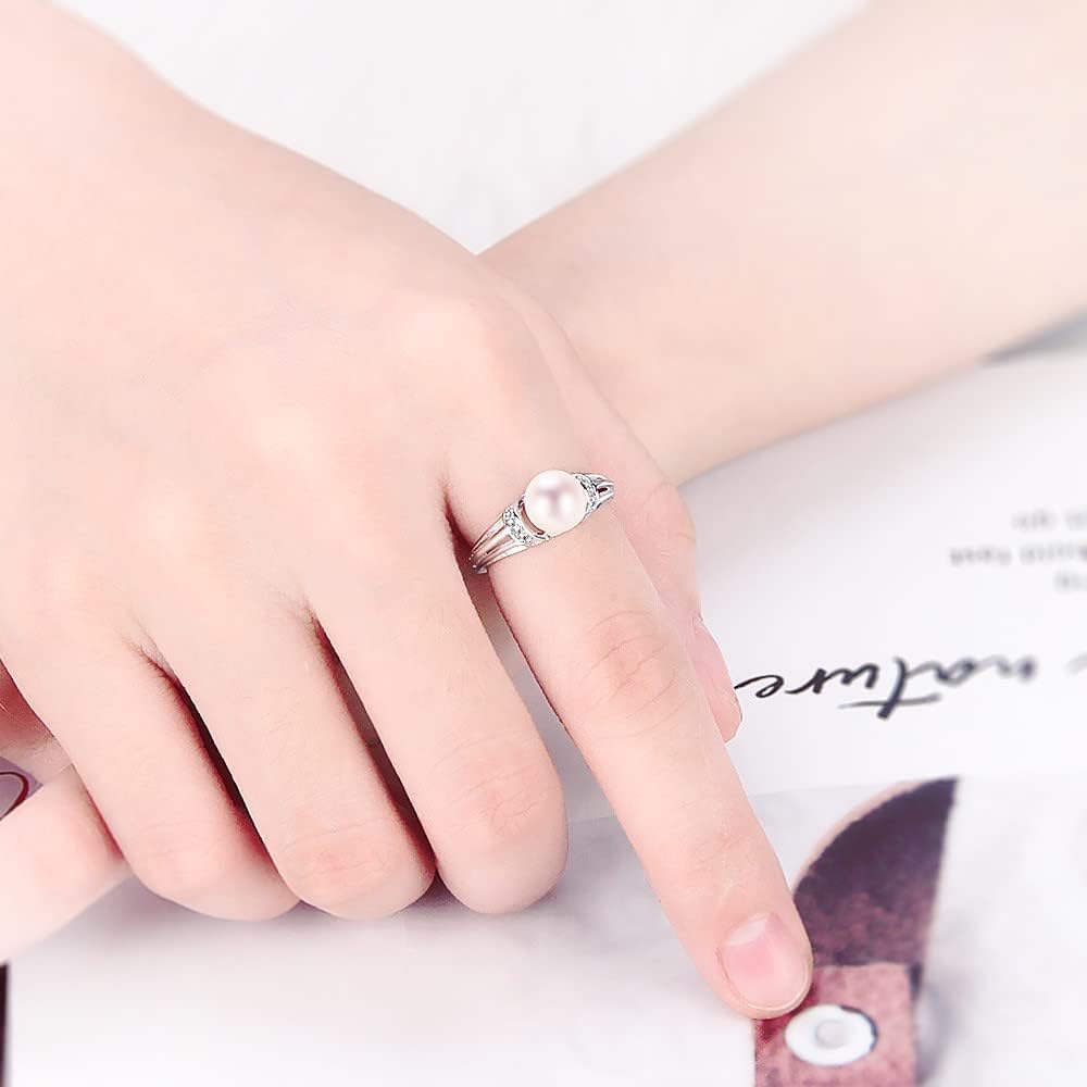 Sterling Silver Simple CZ Rings Mounting for Women, Design Ring Fitting Accessory for DIY Pearl Jewelry Making