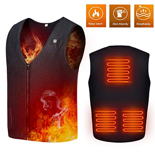 MwaBaiTx Electric Heated Vest, Washable Heated Body Warmer Vest USB Charging (Large) Black