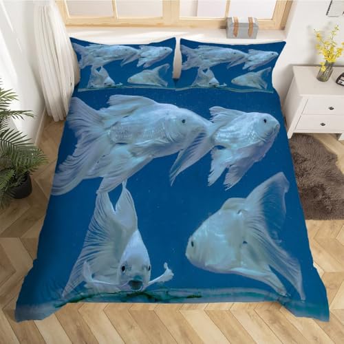 Housse de Couette 200x200 Poisson Parure Lit Microfibre Douce Dragon