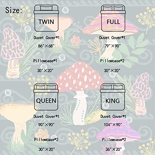 Sunnycitron Mushroom Duvet Cover Decorative 3 Piece Natural Plants Flowers Printing Quilt Cover Queen Size Colorful Soft Fiber Bedding Set For Kids Teens Girls Boys Adults 2 Pillowcases #TOP5