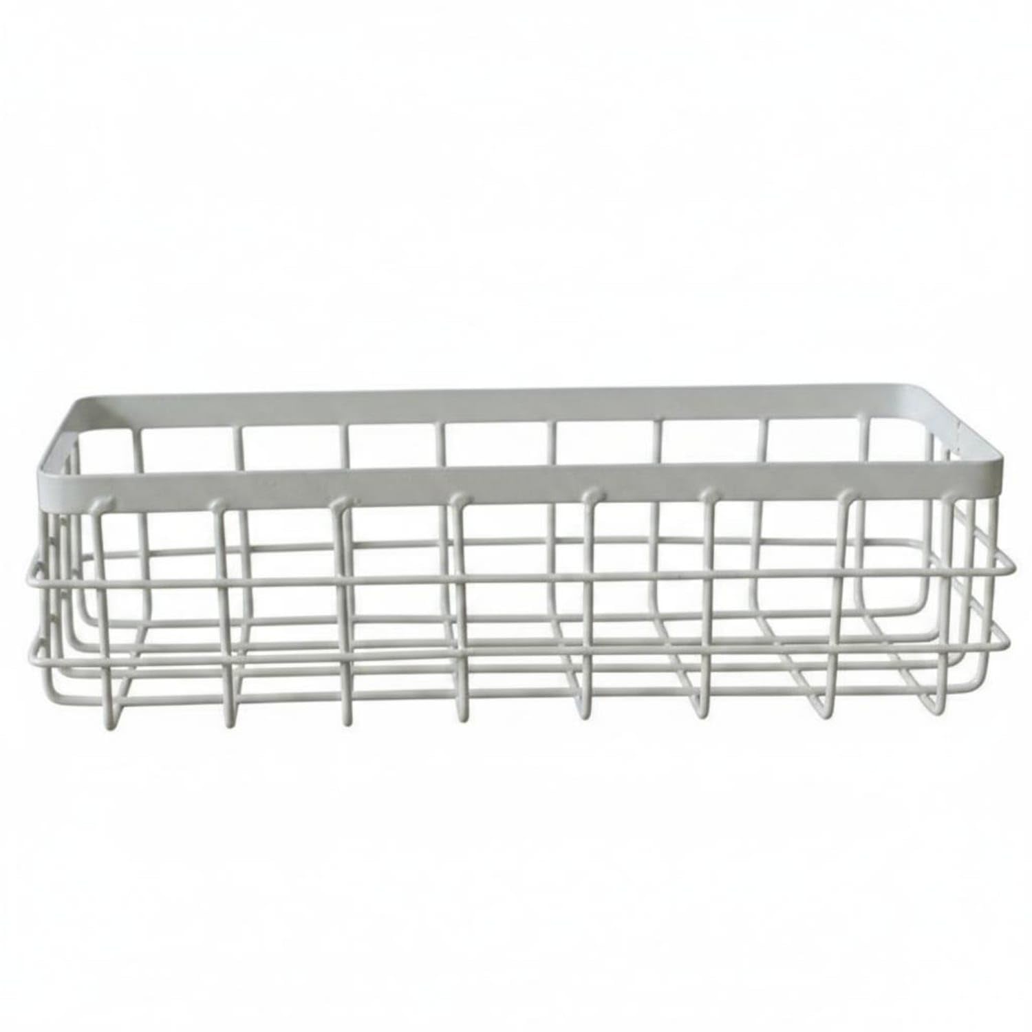Multipurpose Wall Mounted Basket Minimalist Design Metal Basket Wood Base Grid Design Rectangular Organizer Bin for Kitchen, Bathroom, Office, Entryway, 25-10-7cm, White without Board-image-36