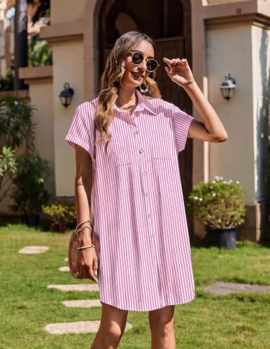 Image of Zeagoo Summer Dresses for Women 2026 Cotton Button Down Short Sleeve Tshirt Dresses Casual Mini Beach Dress