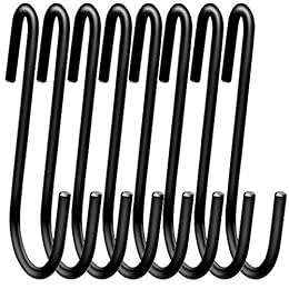 ESFUN 18 Pack 4 inch Heavy Duty S Hooks Pan Pot Holder Rack Hooks S Shaped Hooks Hangers for Oval Ceiling Pot Rack Hanging Kitchenware Spoons Pans Pots Utensils Clothes Bags Towels Plants (Black)