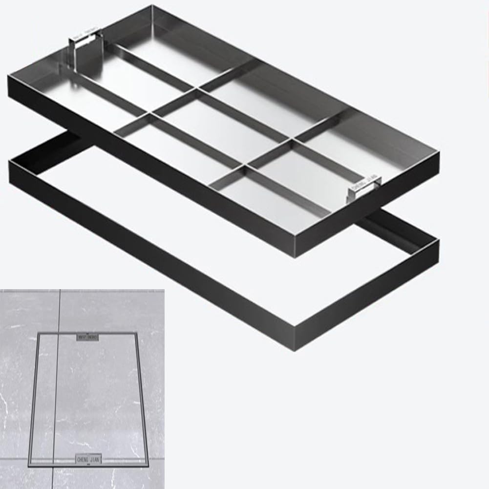 WDJBPSH Residential Concealed Embedded Manhole Cover, Rectangular Septic Tank Lids for A Variety of Road Surfaces, Outdoor Heavy Duty Stainless Steel Inspection Chamber Covers & Fram(70x65x5cm)