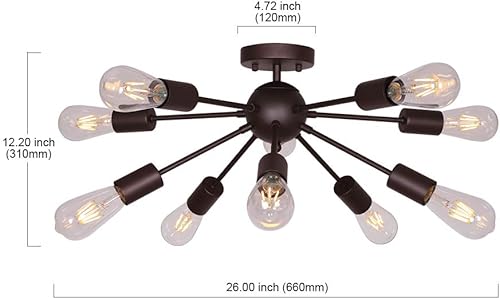 Miniatura 4 de BONLICHT Candelabro moderno de mediados de siglo con 10 luces semiempotradas, lámpara de techo de bronce aceitado Sputnik, iluminación industrial