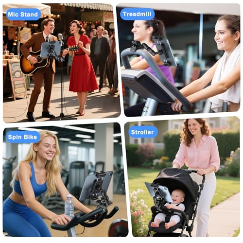 PLDHPRO Tablet Holder for Mic Stand 360° Swivel iPad Music Stand Mount for Microphone with Clamp, Musicians Stage Portable Stands Guitar Tripod Accessories Compatible 5.1-15.6'' Devices