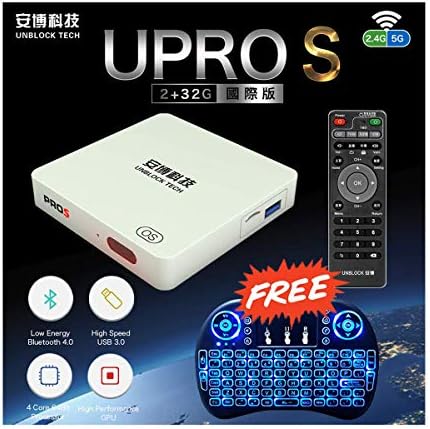 Laocoon UNBLOCK TECH 安博 2020 在售 UPROS 2GB RAM+32GB ROM 藍牙4.0 WiFi2.4/5G 終身免費 安博盒子 500+頻道 100K+影视剧 無IP限制 越獄版 多屏互動 七天回看