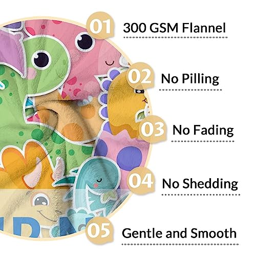 Personalized Dinosaur Blanket Gifts with Name - 50"x60" Cute Throw for Girls & Boys - Colorful Soft Fuzzy Blankets for Bed, Couch & Living Room