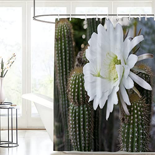 HRBK Rideau de Douche 150x180 Figue De Barbarie Verte Rideaux de Douche Durable Polyester Tissu Lavable Rideau Salle de Bain avec Crochets pour Salle de Bain Douche et Baignoire