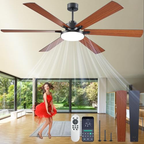 72 inch Ceiling Fans with Lights and Remote Control Indoor/Outdoor Flush Mount Low Profile Commercial Reversible Dimmable Wood Grain Ceiling Fans for Living Room Patio Industrial Shop.