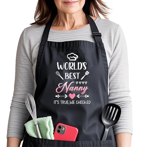 Crahalen Nanny Gifts Nan Gifts Nanny Birthday Gift Nan and Grandad Gift Christmas Grandparents Presents Best Grandma Presents Personalised Funny Aprons for Grandma Black Pinny Apron with Pockets