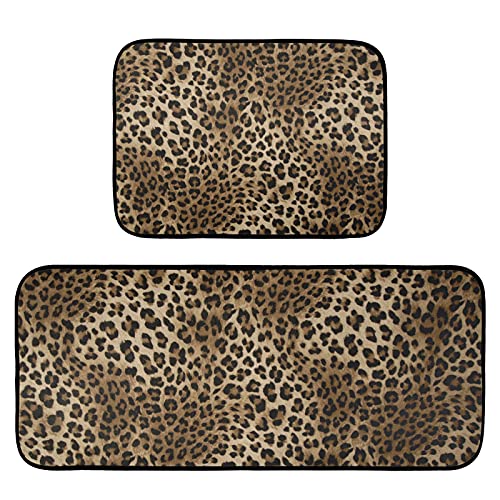Cataku Leopard Print Kitchen Rugs Sets Of 2 Non Slip Kitchen Mat Animal Print Polyester Area Rugs Set Floor Mats Washable Carpet Mat Comfort Standing Mat For Kitchen Laundry Sink Office #TOP28