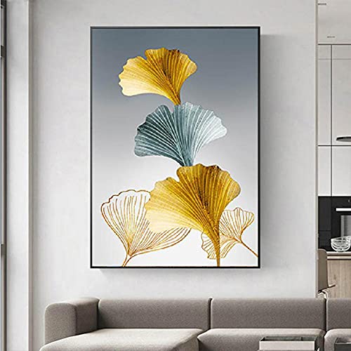 Goud Ginkgo Biloba Blad Plant Abstracte Canvas Schilderij Poster Nordic Muur Art Print Moderne Foto Woonkamer… - Image 6