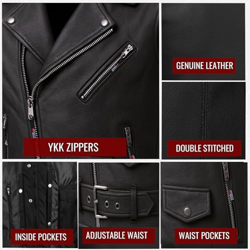 Jackets 4 Bikes Colete masculino clássico de couro de búfalo para motociclista | Colete Cruiser vint