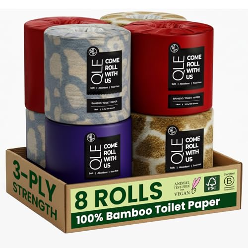 Image of QLE Bamboo Toilet Paper, 8 Pack, 3-Ply, 300 Sheets Per Roll, Organic, Chemical-Free, Hypoallergenic, Bamboo, Compostable, Septic Safe, FSC Certified